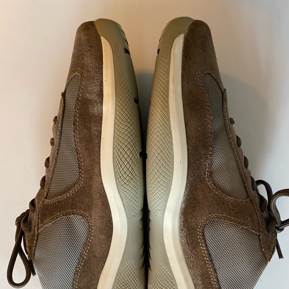 PRADA AMERICAS CUP SNEAKERS OLIVE SUEDE/MESH LOGO TONGUE/HEEL/INSOLE 10.5 EXCELL - Picture 2 of 16